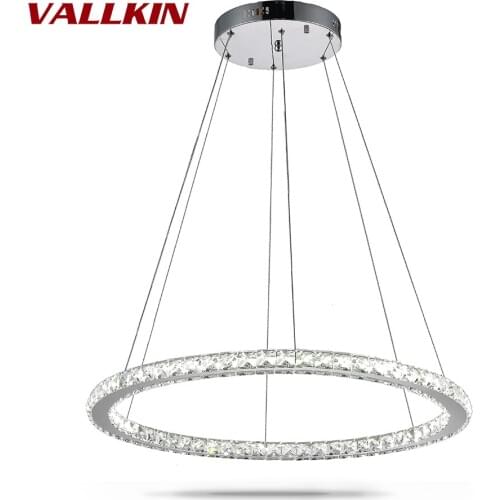 LED Ring Pendant Lights Silver Steel Kitchen Lighting Pendants Round Ring Crystal LED Lustre Dining Room Suspended Lamp Fixtures