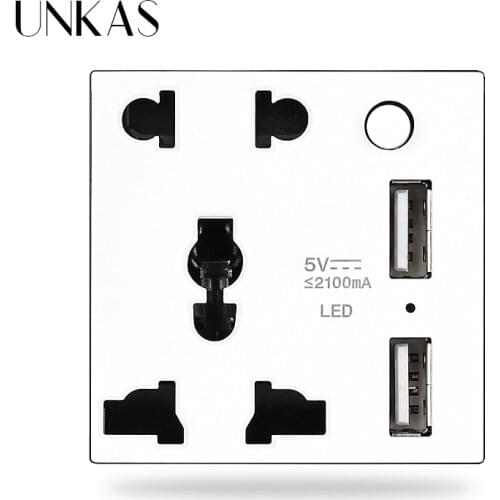 UNKAS DIY Free Combination Modules 3 Hole UK Dual USB Charger Socket 5 Hole Universal LED 13A Wall Power Outlet