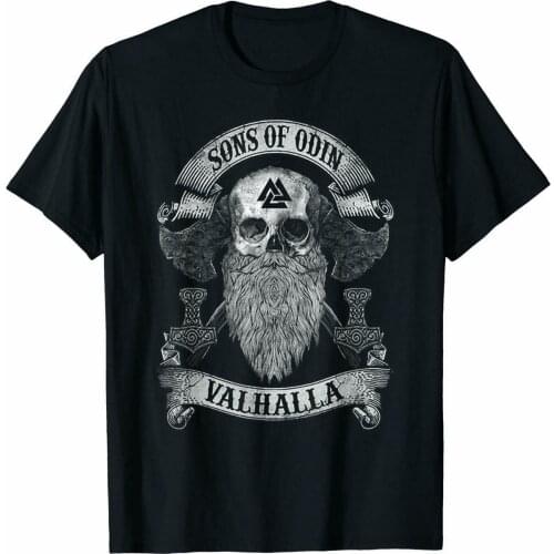 Valhalla Viking Warriors Skull Norse Sons of Odin T-Shirt. Summer Cotton O-Neck Short Sleeve Mens T Shirt New S-3XL