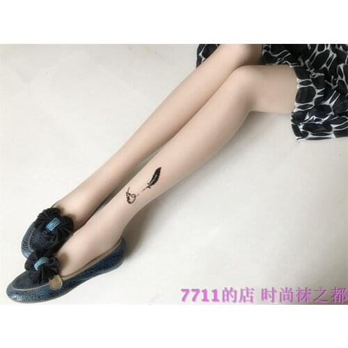 Women sexy Silk stockings super thin pantynose tattoo shade free shipping happiness leaf + Rhinestone
