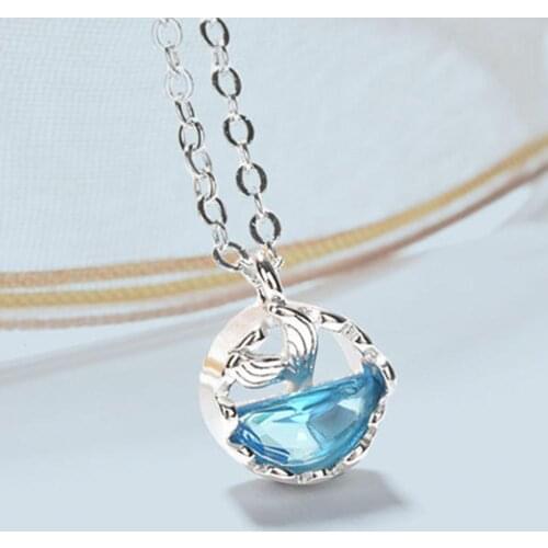 Women Faux Crystal Hollow Fish Tail Pendant Clavicle Chain Necklace Jewelry