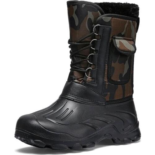 2020 Winter Camouflage Snow Men Boots Rain Shoes Waterproof With Fur Plush Warm Male Casual Mid-Calf Work Fishing Boot