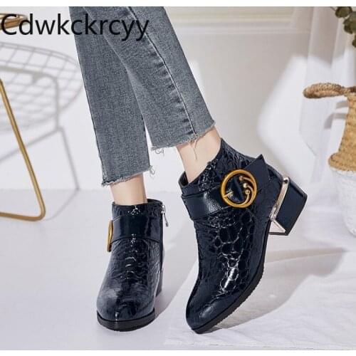 Winter The New fashion Round head Thick heel Martin boots Red wine British style Plus velvet Keep warm High heel Women boots