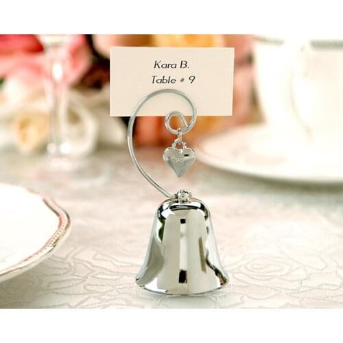 10Pcs) Wedding table decorations of Charming Silver Bell with Dangling Heart Charm For Guest name card holder and Photo holder