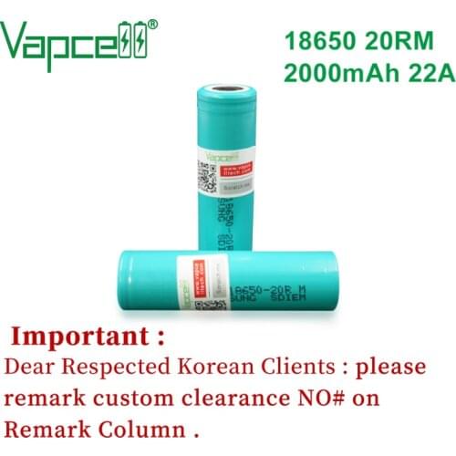 100% original 18650 2000mAh 22A 20R / 22RM 3.7V li ion battery flat/button top rechargeable batteries for Power tools flashlight