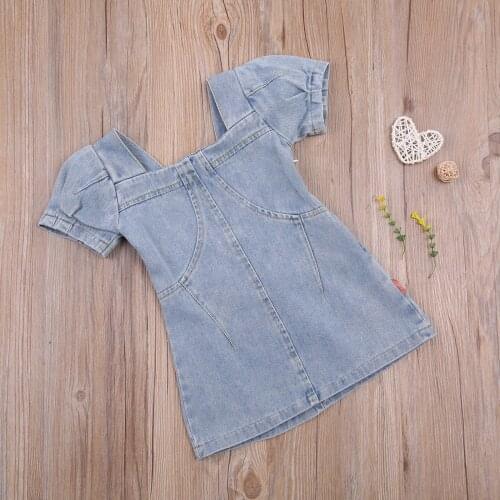 2021 Toddler Baby Girl A-Line Dress, Elegant Short Puff Sleeve Solid Color Loose Dress,Blue