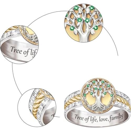 2021 New Fashion Crystal Rings for Women Two-tone Gold Plated Tree of Life Womens Ring Wedding Jewelry Gifts Bride Accessories