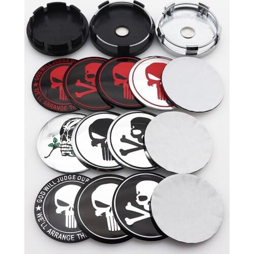 4pcs 56mm 60mm 65mm 68mm Skull logo car emblem Wheel Center Hub Cap auto Rim refit badge covers sticker accessories