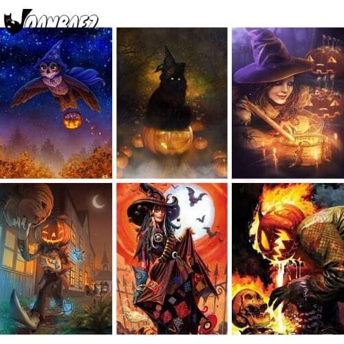 Happy Halloween Diamond Painting Witch Cross Stitch Embroidery Pumpkin Mosaic Kit 5D Diy Hand Inlaid Home Decoration Design