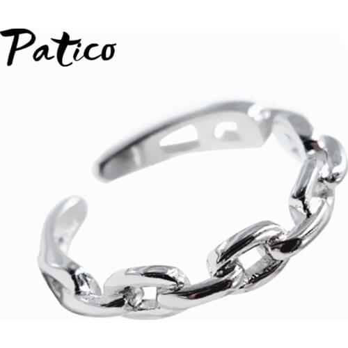 Antique Simple Open Size Ring 100% 925 Sterling Silver Adjustable Chain Link Minimalist Rings Finger for Women S925 Jewelry
