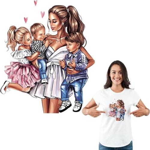 Mama Applique Patches Great Mother With 3 Kids Hot Tear New Design Diy T-Shirt Dresses Thermal Transfer Stripe Iron On Transfer