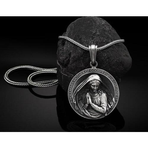 Christianity Virgin Mary prayer pendant necklace men Catholic vintage womens neck chain necklace badge tag