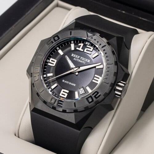Reef Tiger/RT Luxury Mens Sport Watch Waterproof Black Watches Mechanical Dive Watch Military Watches Relogio Masculin RGA6903