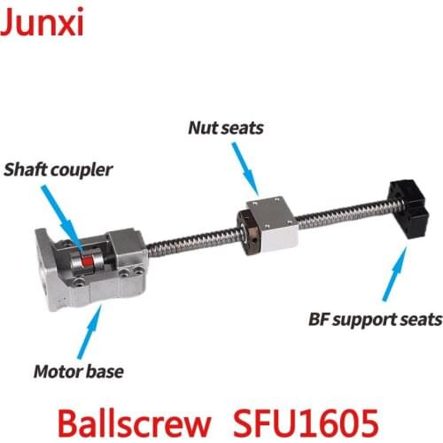 Ballscrew SFU1605 Set 250mm Rolled Ball Screw BK/BF12 With Flange Single Ball Nut End Machined+BK/BF10+Ball Nut Housing+Coupler