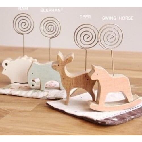 Cute cartoon animal lamb elephant deer swing horse wood memo holder wooden cards note holders school stationery supplier