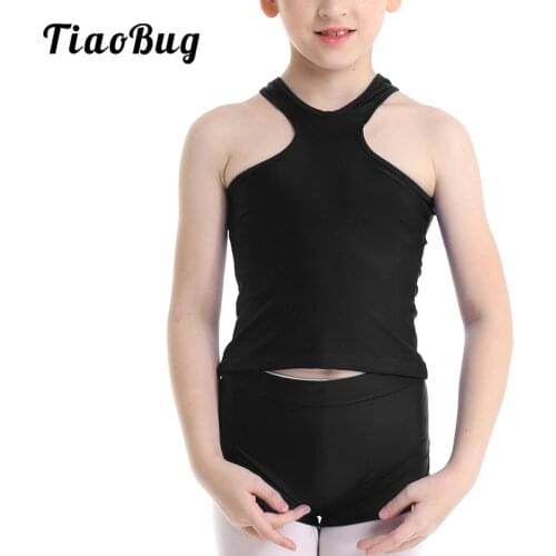 Kids 2-Piece Dance Outfit Sleeveless Racerback Crop Top With Shorts Ballet Gymnastics Dancewear