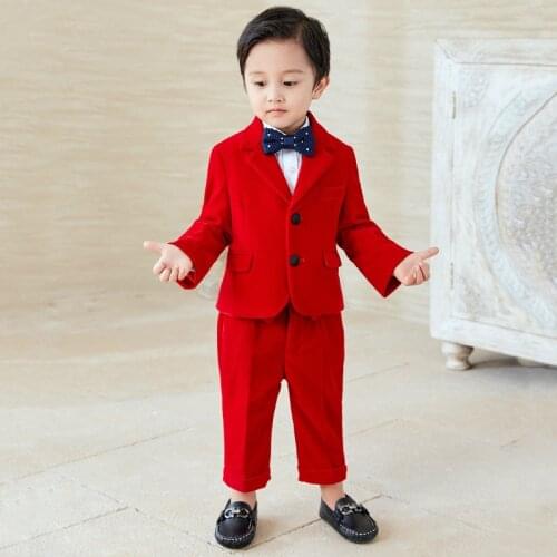 Kids Wedding Suit Jacket+Pants 2Pcs Clothing Set Flower Boys Formal Tuxedos Children Host Dance Performance Party Dress Costume