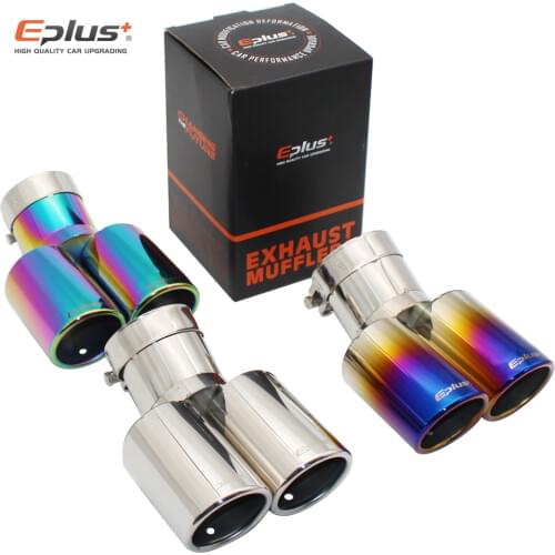 Eplus Car Styling Mufflers Exhaust Tail Throat Pipe Tip Bending Universal Bevel Stainless Steel Multi-size Dual Outlet Muffler