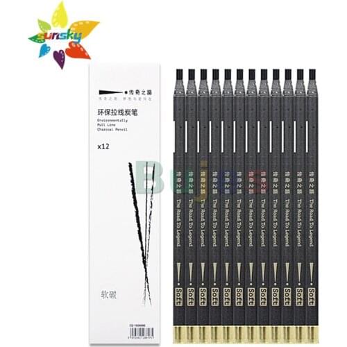 Charcoal sketching Pull line Charcoal pencil Drawing art pen carbon pen Soft/Medium/Hard 12PCS professional art supplies