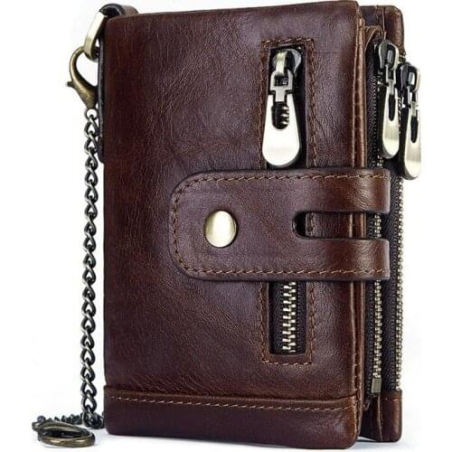 High Quality Genuine Leather Men Wallet Coin Purse Small Mini Card Holder Chain PORTFOLIO Portomonee Male Walet Pocket