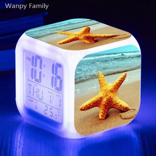 Beautiful starfish Alarm Clocks 7 Color Change Glowing LED Digital Alarm Clocks Kids room Multifunctio Flash Alarm Clock