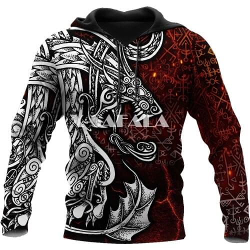 Red Viking Tattoo 3D Full Print Size Hoodie Man Women Harajuku Outwear Zipper Pullover Sweatshirt Unisex-1