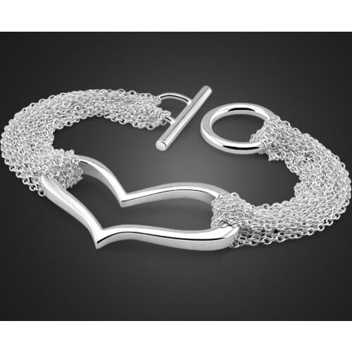 Fashion Brand Heart Bracelet 100% 925 Sterling Silver Unique Designs Woman Tassel Chain Bangle Charm Cuff Jewelry Gift