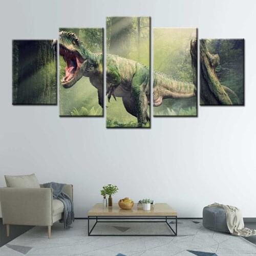 Wall Art 5 Panel Modular Picture Painting Home Decoration Modern HD Print Dinosaur Canvas Painting forest Poster Room Decor
