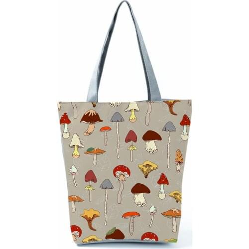 Cartoon Mushroom Printed Handbags Plant All-Match Shoulder Bag High Capacity Shopping Bag Portable Tote Eco Friendly Beach Bag