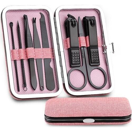 Nail Clippers Set Stainless Steel Black Pink Gray 8 Pcs Set Manicure Nail Kits With Box Professional Manicure Cutter Kits TSLM2