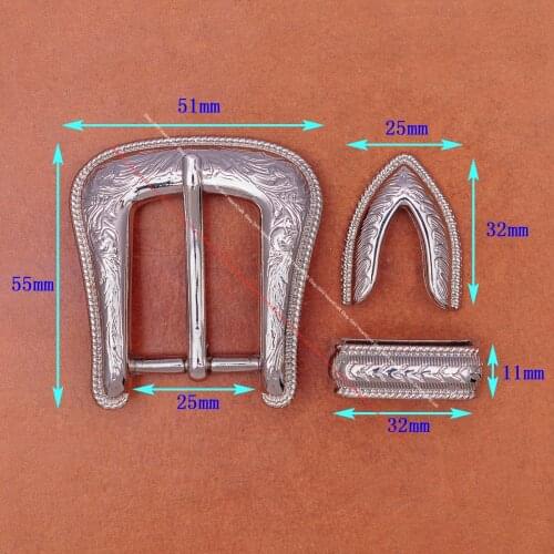Bling Silver American Western Rodeo Cowboy Leathercraft DIY 3 Piece Set Belt Buckle Headstall Bridle Buckle fit 1" Belt Strap