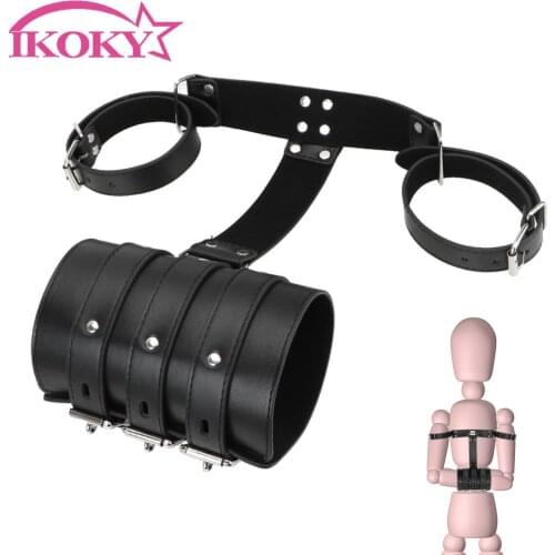 SM Adult Games Bondage Restraints Adjustable Arms Behind Back Binder PU Leather Wrist Cuffs Handcuffs Sex Toys For Couples