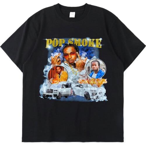 2021 New Pop Smoke Fashion T Shirt Hip Hop Streetwear Male T-Shirt Men Rapper The Woo King Casual Tops 100% Cotton Tee Shirt