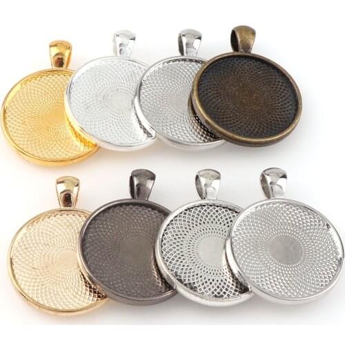 10pc Inner Size 20/25mm Gold Sliver 8 Colors Double-sided Necklace Pendant Setting Cabochon Cameo Base Jewelry Making Findings