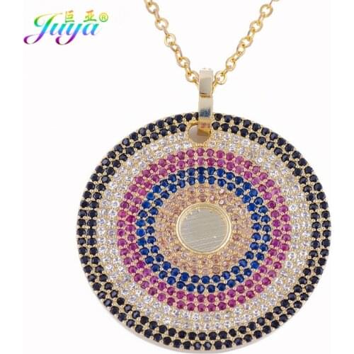 Micro Pave Colorful Zircon 32mm Round European Style Copper Greek Eye Pendant Chocker Necklaces For Women Wedding Party Jewelry