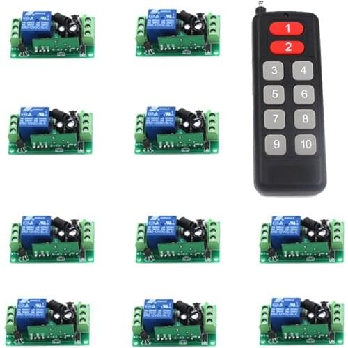 MITI- DC 12V 1Ch RF Relay Remote Switch for Home Motor LED Smart Control 433Mhz 1Transmitter+10Receiver SKU: 5165
