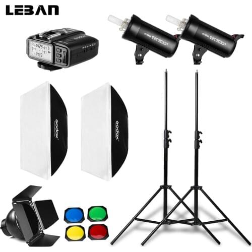 Godox 2x SK300II 300Ws Strobe Flash Studio Light with X1 System Trigger + 2x 60x90cm Softbox + 2x 280cm Light Stand + Barn Door