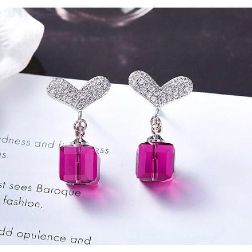 The New Style Adopts Environmental Protection Copper 925 Silver Needle Natural Crystal AAA Zircon Sugar Cube Earrings