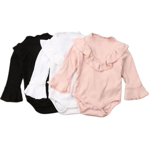 Baby Girls Spring Autumn Clothing Newborn Baby Boy Girl Ribbed Jumpsuit Bodysuit Flare Long Sleeve Clothes Solid Outfits 0-18M