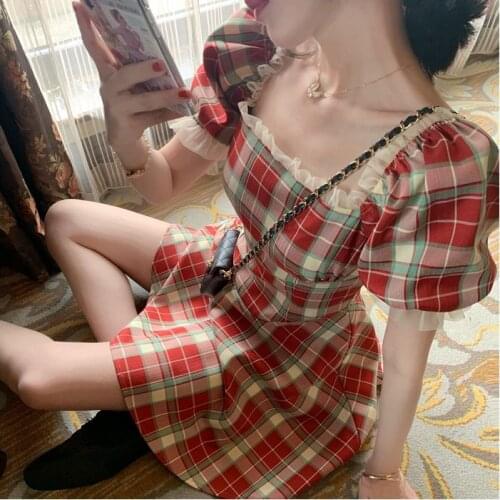 Dress Scotland Vintage Prepply Lolita Sweetie Dress Girls Students A Line Shape Dresses Harajuku Old Age Dance Cosplay Dress