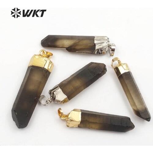 WT- P740 WKT new models fashion smoky stone pendant nice quality radomly shape stone pendant with gold on top quartz pendant