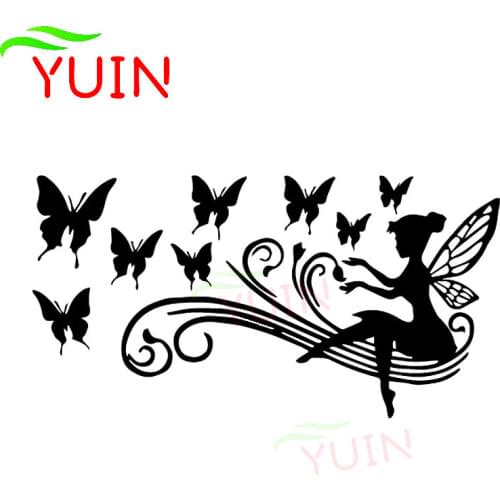 Fairy Butterfly Car Sticker Fashion Car Window Decoration PVC Waterproof Sunscreen Decal Black/White/Red/Laser/Silver