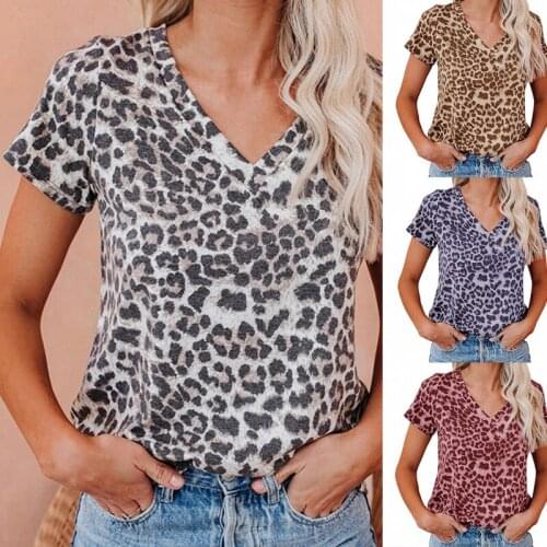 2021 New Ladies Tops Print Short Sleeve Women T Shirt Leopard V-Neck 2XL Casual Summer Camouflage Plus Size Streetwear Tees Top