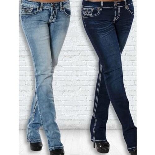 Summer Autumn Womens Stretch Embroidered Jeans Fashion Tight Trousers Casual Straight Pants Classic Sexy Blue Denim Pants S-3XL