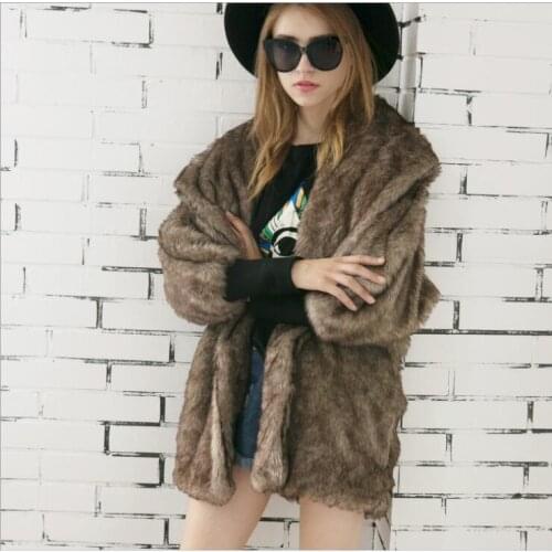 Real shot womens large lapel loose bat models imitation fur coat coat imitation rabbit fur coat long section
