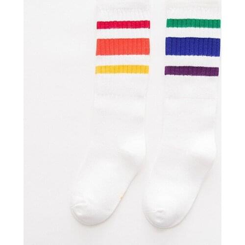 Winter New Unisex Long Socks Cotton Rainbow Striped Thigh High Socks Xmas Fashion Warm Chrismas Stock
