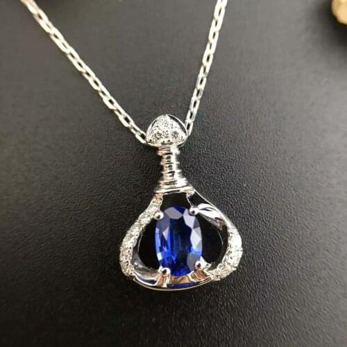 Starfield 18K White Gold 0.10carat Diamond Encrusted Sri Lanka 0.6carat Sapphire Pendant Necklace with Chain for Women Certified
