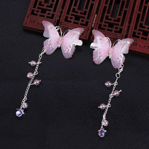 1Pcs Chinese Ancient Hanfu Headdress Colorful Tassel Hairclip Butterfly Shape Hairpins Sweet Girl Headpiece BN