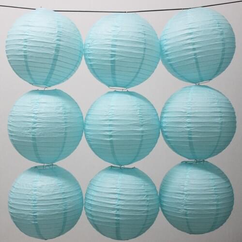 10 Pieces 6-8-10-12-14-16 Inch Light Blue Round Paper Lanterns For Art Home and Wedding Party Decoration Hanging Paper Lanterns