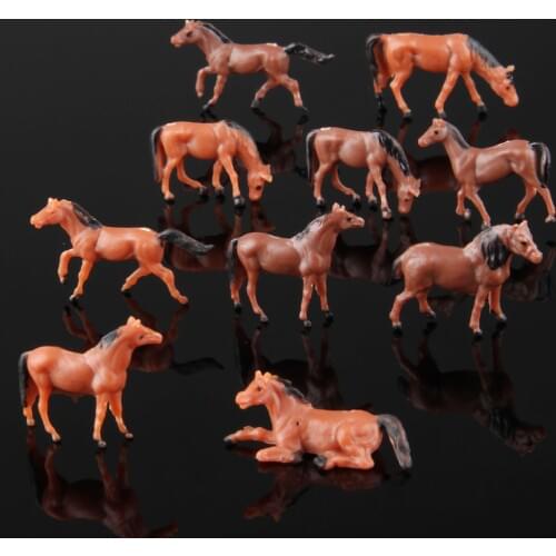 10pcs HO Scale Model Train Building Layout Painted Animal Figures 1/87 Gauge Horse 25mm For Train House Model